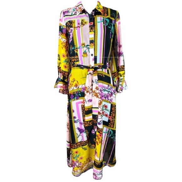 ECI NEW YORK Long Sleeve Floral Patchwork Print Midi Dress, Size 8. - Picture 2 of 11